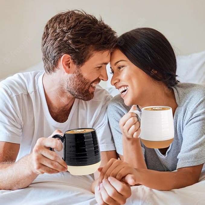 HASENSE 20 oz Coffee Mugs, Large Mugs with Handle Set of 2, Stoneware Coffee Cups for Mom Dad Friend, Prefect for Latta, Tea, Coffee, Dishwasher and Microwave Safe, White & Black - Image 3
