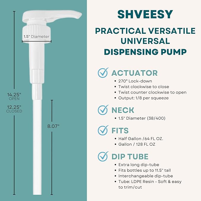 Gallon Pump Dispenser - for Plastic or Glass Bottles – Heavy-Duty Leak Proof for Commercial and Household Use - Plastic Pump for Gallon Jug – Non-BPA Plastic (Pack of 2)