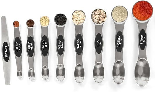 Magnetic Measuring Spoons Set Stainless Steel with Leveler-9pcs Stackable Metal Tablespoon Measure Spoon for Baking-Measuring Cups and Spoon Set Kitchen Gadgets Apartment Essentials Fits in Spice Jars by BIDFUL