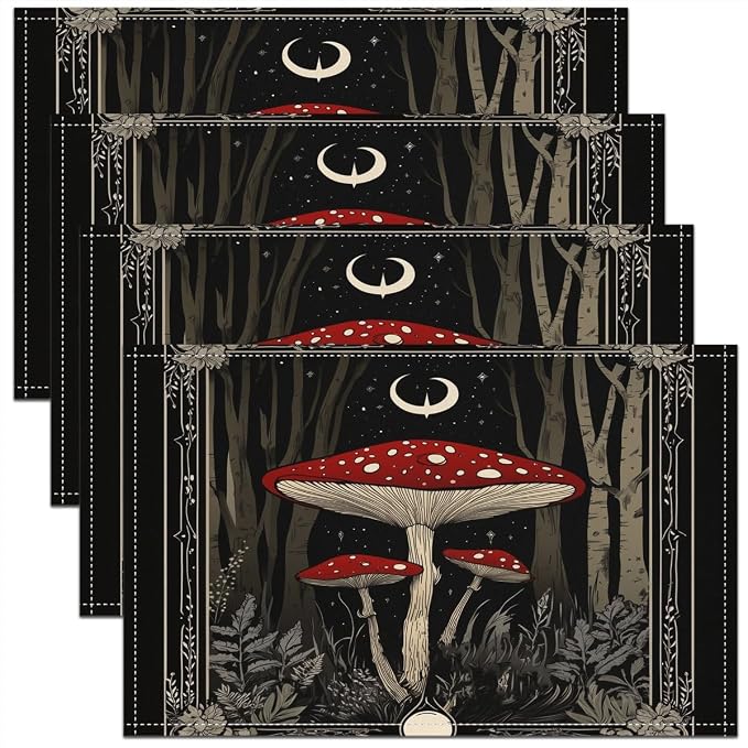 Feelyou Cute Mushroom Decor Table Place Mats 18"x12" Cartoon Mushrooms Placemats Set of 4 Kawaii Fungus Placemat for Kitchen Dining Table Decor Indoor Outdoor Mushroom Decor Table Place Mats by Feelyou