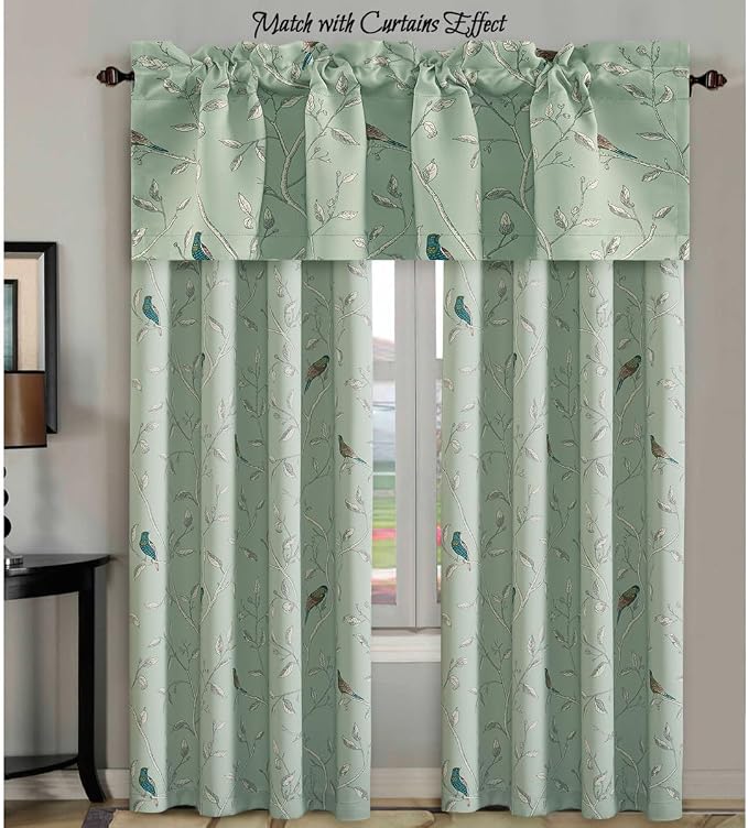 H.VERSAILTEX Blackout Curtain Valances for Kitchen Window/Living Room/Bathroom Privacy Added Rod Pocket Home Decoration Winow Valance, 52" W x 18" L, Birds in Sage (Pack of 4) - Image 7