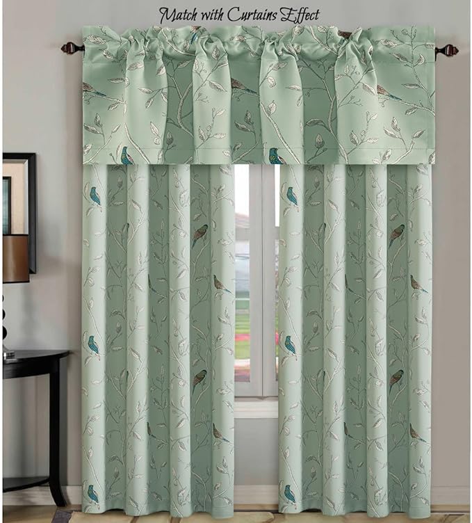 H.VERSAILTEX Blackout Curtain Valances for Kitchen Window/Living Room/Bathroom Privacy Added Rod Pocket Home Decoration Winow Valance, 52" W x 18" L, Birds in Sage - Image 7