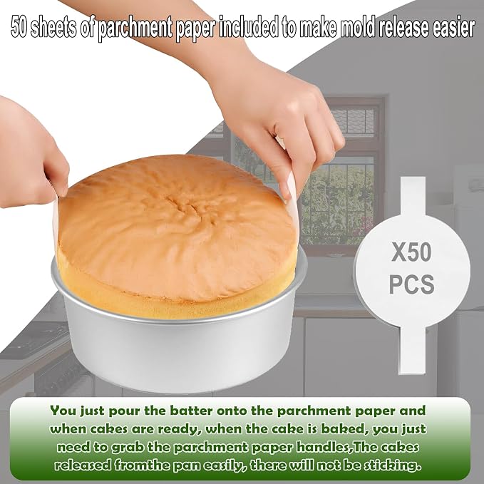 8 Inch Cake Pan Set of 2,Aluminum Round Layer Cake Baking Pans,No Coating Cake Pans Cake Mold, Mirror Finish Dishwasher Safe Cake Pans Sets for Baking - Image 4