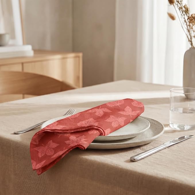 Urban Villa Cloth Napkins Cotton 20x20 (Set of 12) Brown Leaf Print - Image 4