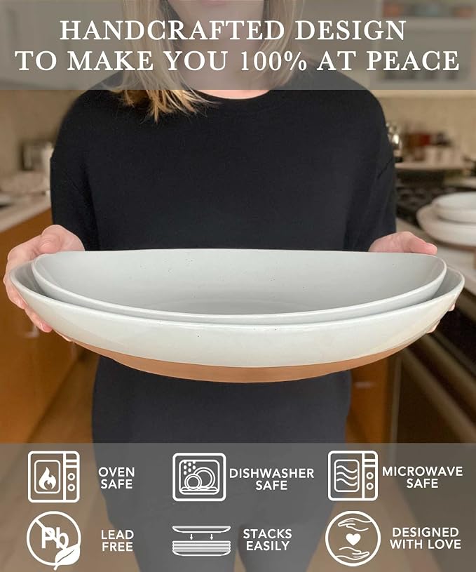 MORA Ceramic Large Serving Bowls- Set of 2 Oval Platters for Entertaining. Modern Kitchen Dishes for Dinner, Fruit, Salad, Turkey, etc. Oven, Dishwasher Safe, 110/80 oz, 16" / 14.6" - Vanilla White - Image 4