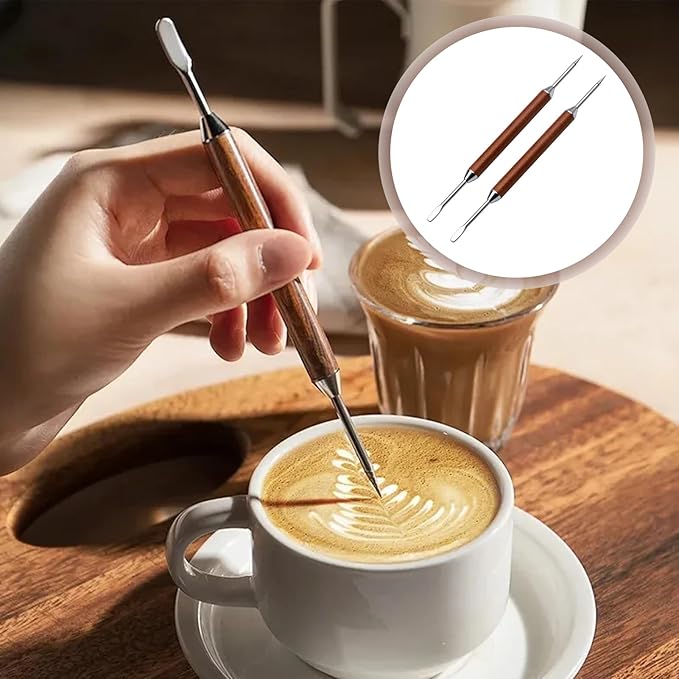 2 Pcs Latte Art Pen,Latte Art,Latte Pen,Barista Tools,Latte Art Tools,Stainless Steel Coffee Drawing Tool With Wood Handle,Barista Espresso Coffee Latte Art Tools Accessories