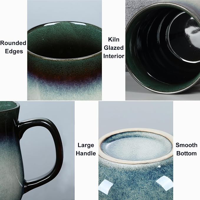 28 Oz Extra Large Ceramic Coffee Mug with Big Handle(Ink Green) | Handmade Glazed Oversized Tea Cup for Office and Home, Microwave and Dishwasher Safe, Mug for Hot and Cold Drinking - Image 4