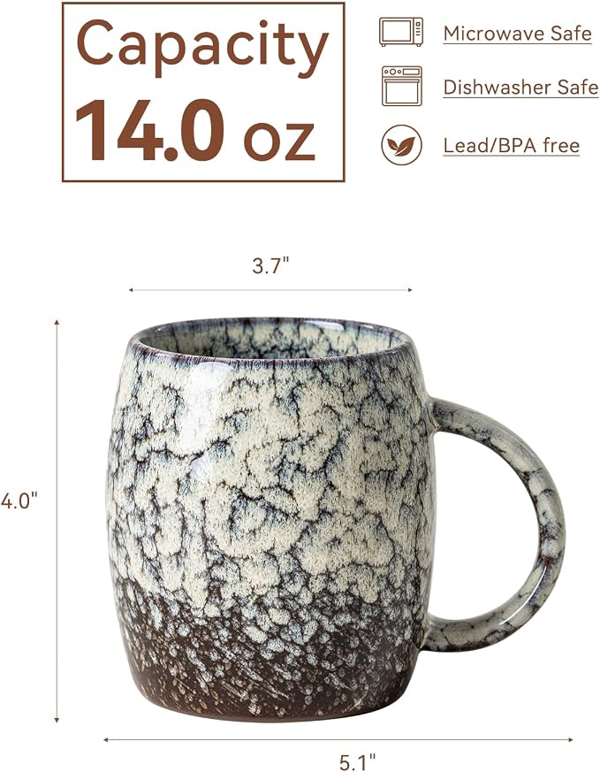 Ivory Nebula Ceramic Coffee Mug - 14 oz Unique Reactive Glaze Coffee Cup with Large Handle, Barrel Cute Mug for Women Men Home Office Gift - Image 8
