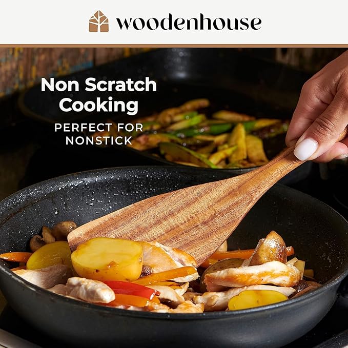 Wooden Spoons for Cooking, 10 Pcs Teak Wood Utensil Set for Nonstick | Durable, Heat Resistant & Food-Safe with Ergonomic Handles – Woodenhouse Kitchen Cookware - Image 5