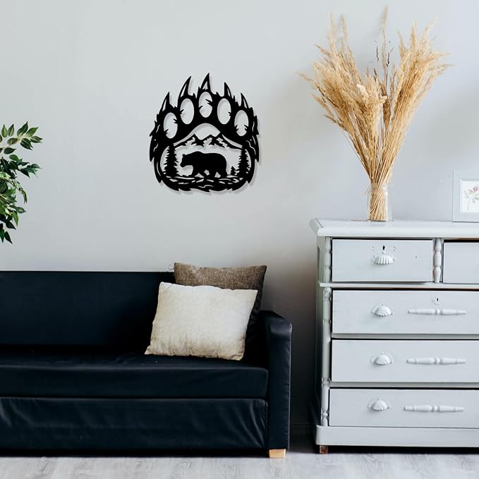 INFUNLY Bear Paw Wall Decor 10.8X11.8 Inches With Forest Mountain Pine Tree - Rustic Cabin Hunting Decorations Metal Bear Decor for Living Room Bedroom Indoor - Image 6