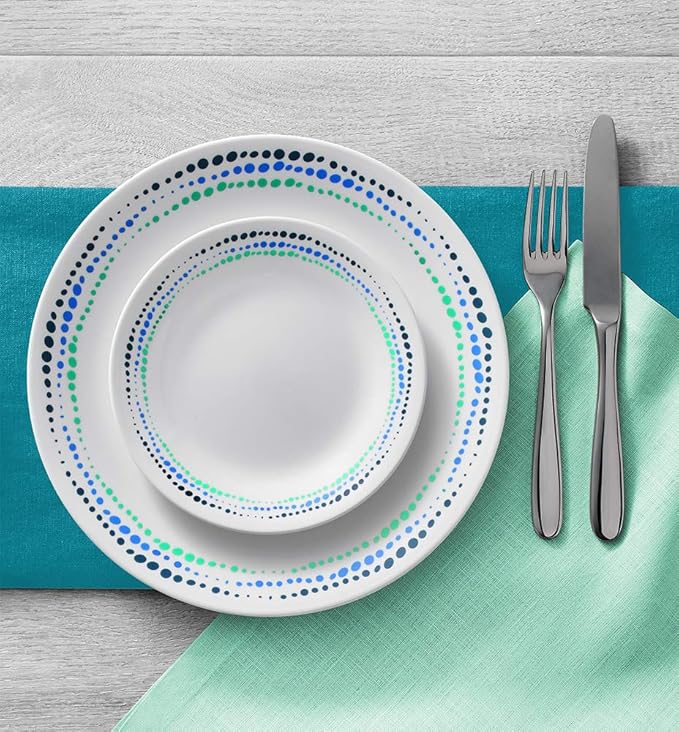 Corelle Vitrelle 18-Piece Service for 6 Dinnerware Set Triple Layer Glass and Chip Resistant, Lightweight Round Plates and Bowls Set, Ocean Blue - Image 3
