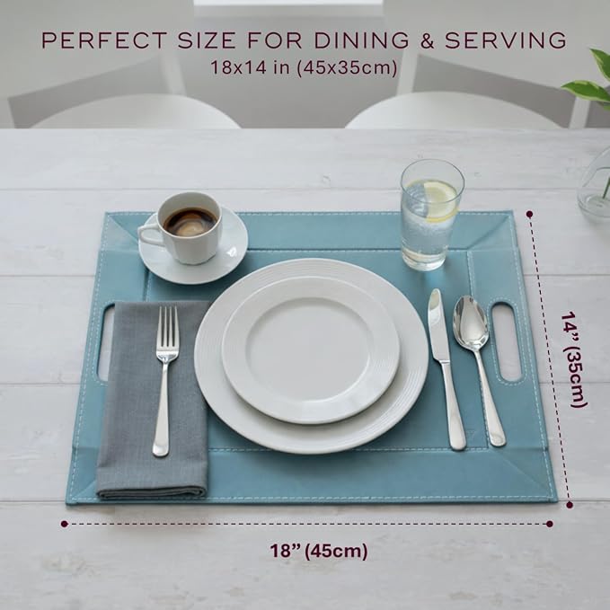 2-in-1 Serving Tray & Placemat | Faux Leather & Reversible | Lays Flat as a Placemat or Folds into an Ottoman Food Tray, Easy to Clean - Image 7