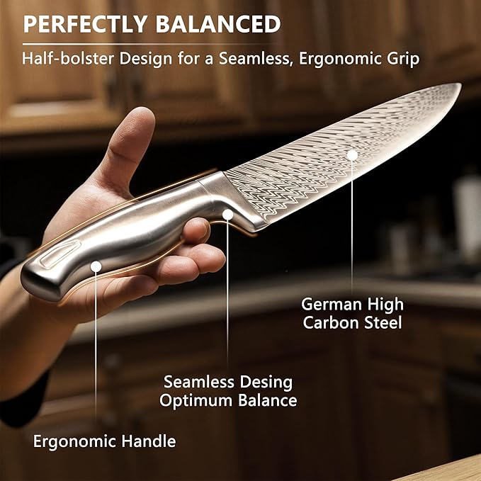 Astercook Knife Set, 15-Piece Kitchen Knife Set with Block, Built-in Knife Sharpener, German Stainless Steel Knife Block Set, Dishwasher Safe Kitchen Utensils Set - Image 4