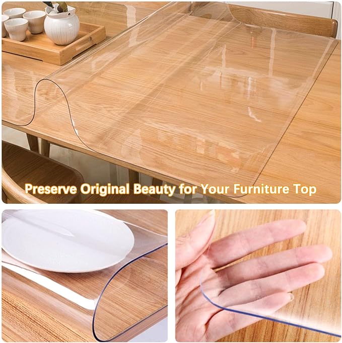 Clear Table Protector 17 X 48 Inch Thick Plastic Table Cover Protector Waterproof PVC Clear Tablecloth Protector Pad Vinyl Desk Top Protector Mat for Wood Coffee Glass End Sofa Side Dining Room Table - Image 4