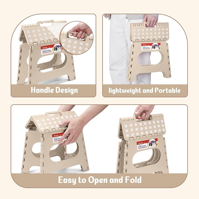 ACSTEP 11 Inch Folding Step Stool for Kids, Non-Slip Foldable Stools, Khaki | Heavy Duty Collapsible Foot Stool, Lightweight with Built-in Handle, Holds 300 lb for Adults Kitchen Bathroom Bedroom Outdoor - Image 7