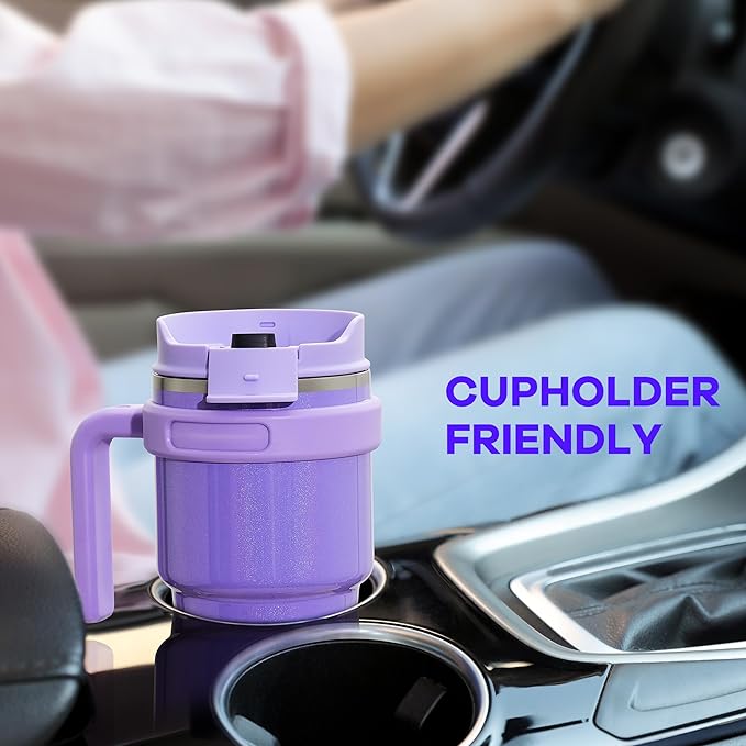 20 oz Insulated Travel Coffee Mug Tumbler with Handle and Straw | Leakproof Stainless Steel Coffee Cup with Lid, Double Wall Vacuum Ice Thermal Cup, Navy and Rose Gold - Image 7