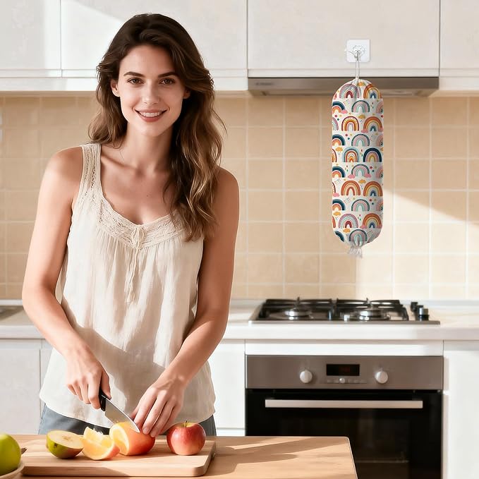 Plastic Bag Holder Dispenser, Plastic Grocery Bag Organizer & Wall Mount Paper Trash Bags Saver Storage for Kitchen Home Pantry Decor, Colorful Rainbow Kitchen Decor Shopping Bags Storage Dispenser - Image 8