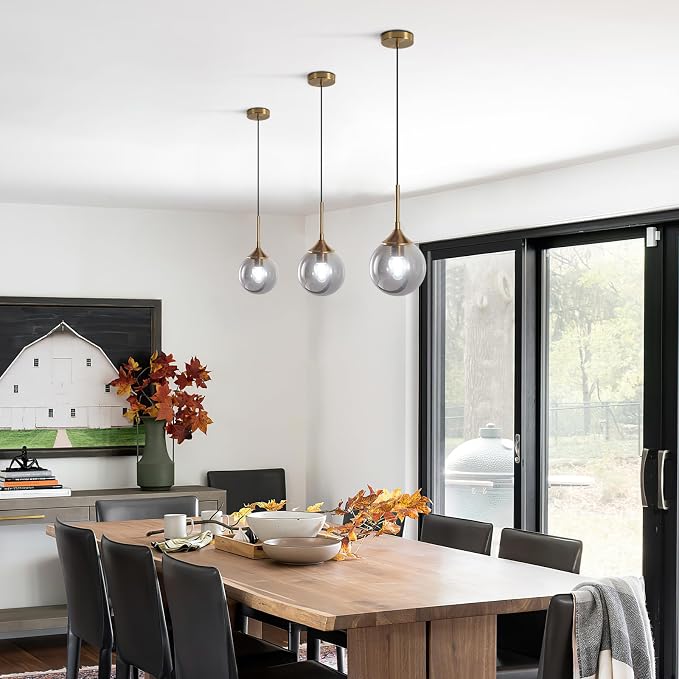KCO Lighting Modern Small Gold 7.1” Smoke Gray Glass Globe Pendant Light | E26 Adjustable Hanging Lamp for Sloped Ceilings, Mid Century Brass Ceiling Light Fixture for Kitchen Island Sink Dining Table - Image 5