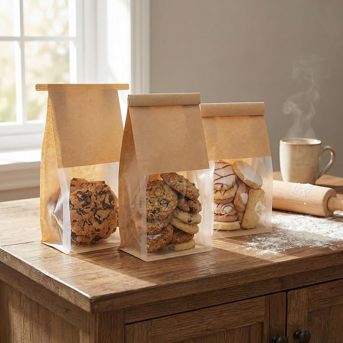 Bread Bags for Homemade Bread, 70 Pack 11 x 5.1 x 3.9 Inches Kraft Paper Bakery Bags with Tin Tie Tab Lock, Stand Up Bakery Bags for Homemade Bread, Pastries, Cookies & Snacks, Food Grade | Tin Tie Tab - Image 3