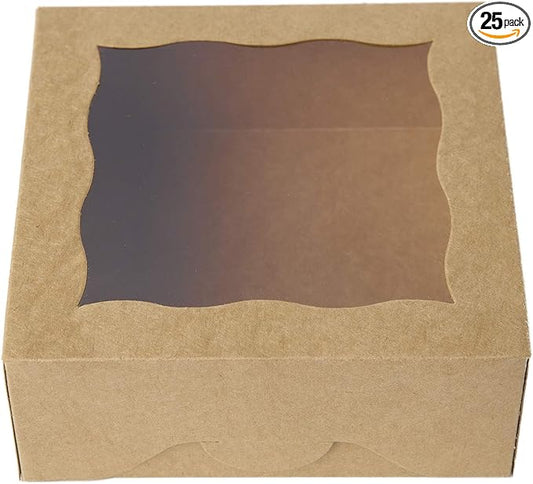 ONE MORE [25pcs] 6" Brown Bakery Boxes with pvc Window for Pie and Cookies Boxes Small Natural Kraft Paper Box,6x6x2.5inch(Brown,25)