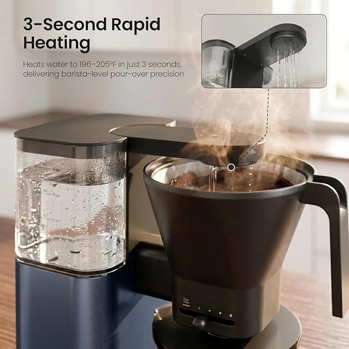 Kismile SCA-Certified 8-Cup Drip Coffee Maker with Pour-Over Control | 3-Second Heating at 197–205°F, Adjustable Flow, Removable 1.25L Water Tank, 20-Min Cold Brew and 40-Min Keep Warm - Image 3