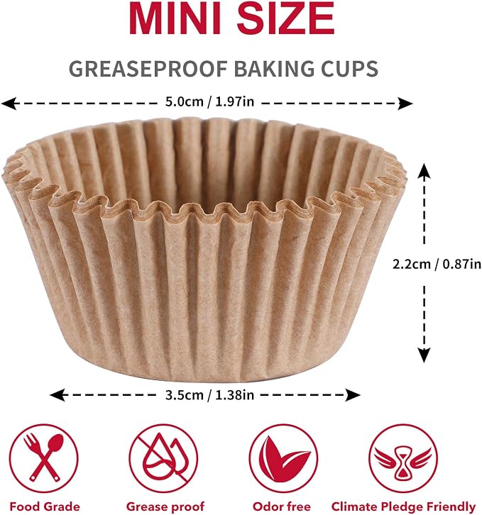 Caperci 300pcs Mini Cupcake Liners for Baking - Greaseproof Paper Muffin Baking Cups for Wedding Birthday Party Baby Shower Festivals (Natural) - Image 4