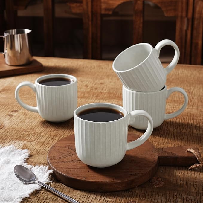 famiware Coffee Mugs Set of 4, Starlight 11 oz Mug Cup Set with Handle for Coffee, Tea, Cocoa, Milk - Ceramic Stoneware Mug Set, Matte White - Image 5