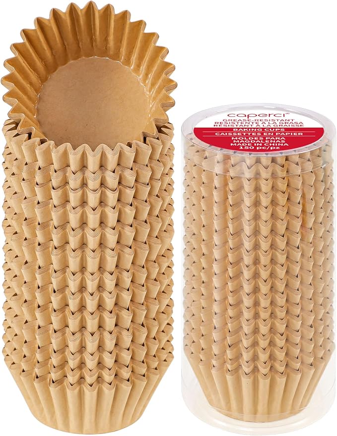 Caperci Heavy Duty Standard Natural Cupcake Liners 150 Counts - Grease-Resistant Paper Muffin Baking Cups, Odorless, No Muffin Pan Needed, Easily Peels (Natural) by Caperci