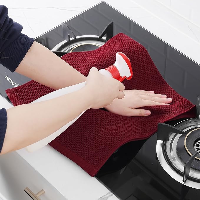 Homaxy 100% Cotton Waffle Weave Kitchen Dish Towels 8-Pack, Burgundy | 13 x 28 Inches, Ultra Soft Absorbent Dish Towels, Quick Drying Cleaning Towels - Image 5