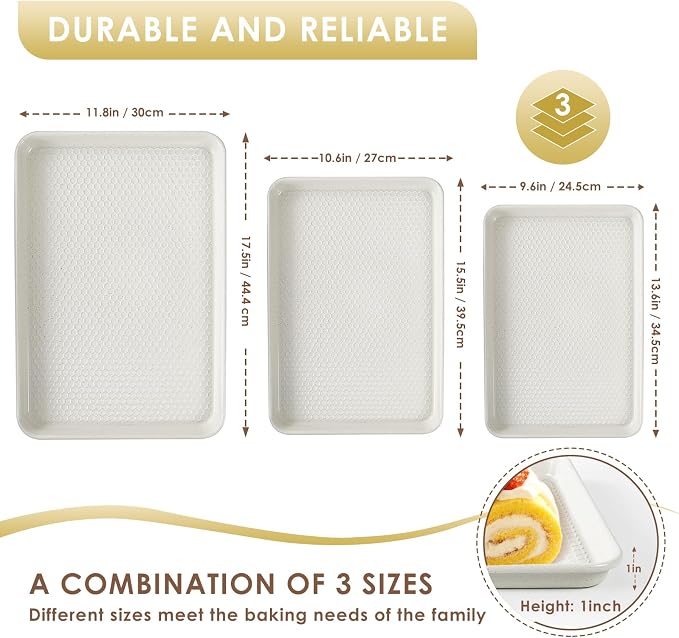Baking Sheet Pan Set of 3, Nonstick Carbon Steel Cookie Sheets with Texture | Commercial Half/Quarter/Jelly Roll Pans Replacement Toaster Oven Tray, Heavy Duty & Easy Clean - Image 2