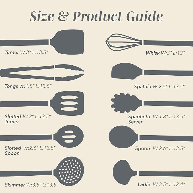 COOK WITH COLOR Silicone Cooking Utensils, Kitchen Utensil Set, Easy to Clean Silicone Kitchen Utensils, Cooking Utensils for Nonstick Cookware, Kitchen Gadgets Set, 10 Pieces, Grey Ombre - Image 6
