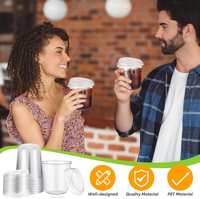 Ziliny 50 Sets Clear Plastic Coffee Cups with Sip Lids, Disposable Plastic PET Crystal Cups for Iced Coffee, Smoothie, Cold Beverage, Drink Shops and Party Catering(Clear,12 oz) - Image 6