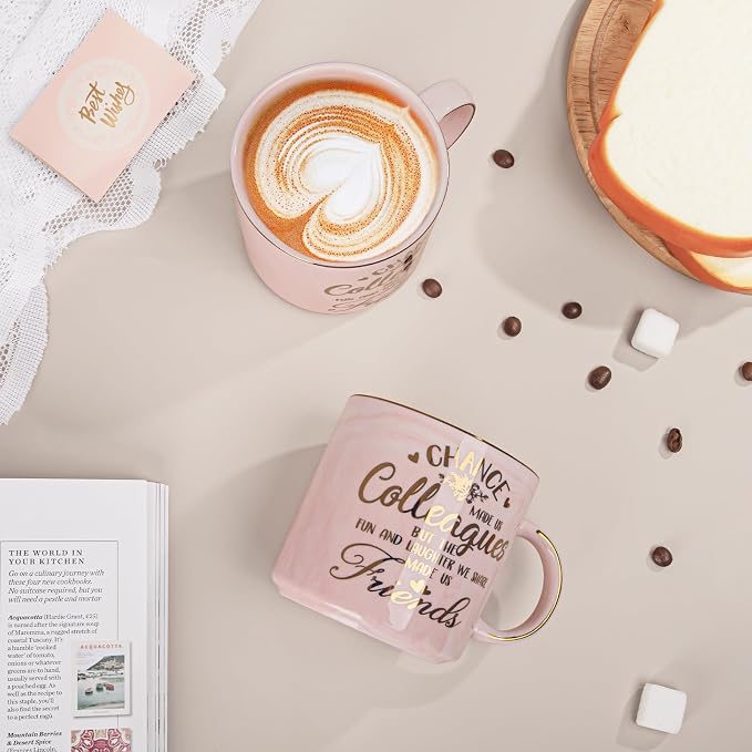 Coworker Leaving Gifts for Women, Chance Made Us Colleagues Coffee Cup, Funny Going Away Farewell Gifts for Coworkers Female, Birthday Thank You Gift, 14oz Pink Marble Gold Print Mug, Nicely Boxed | Going Away Farewell Gifts for Coworkers Female, Cowor... - Image 4