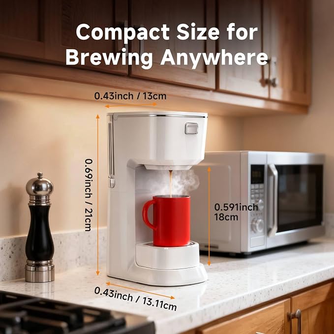 Coffee Maker, Single Serve Brewer for K Pods & Ground-White | 2 in 1, 6-24oz and 2-4 Mins Rapid Brew, Compact Coffee Machine for Kitchen Office RV Camping - Image 7