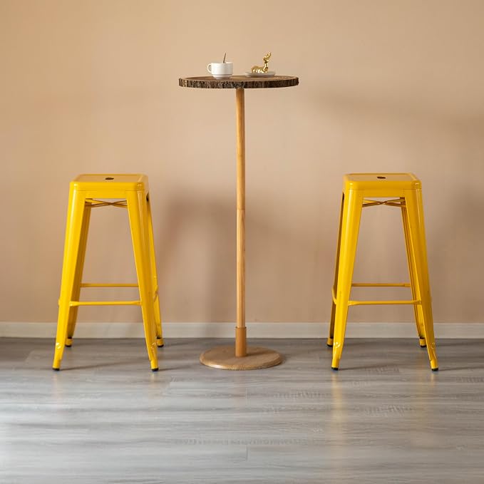 4-pcs 30-inch Backless Metal Bar Stool Stackable Heavy-Duty Counter-Height Chair for Home Bars Patios Kitchen Islands Cafes Restaurants Bistros and Dining Areas for Indoor & Outdoor, Yellow - Image 6