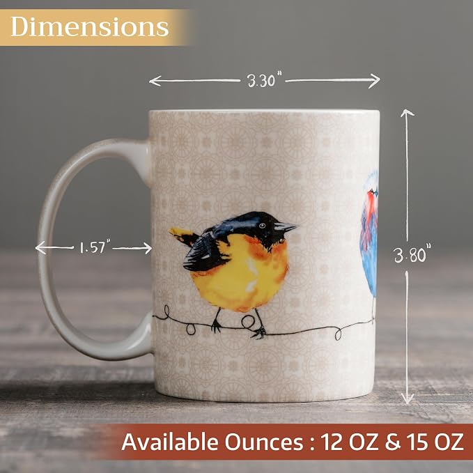 Maison d' Hermine Coffee Mug with Handles Tea Cups (15 Ounce, Pack of 1) | Fine Bone China Coffee Mugs for Hot Beverages Cappuccino Latte Home Restaurant Spring Summer -Birdies on Wire - Nuthatch - Image 4