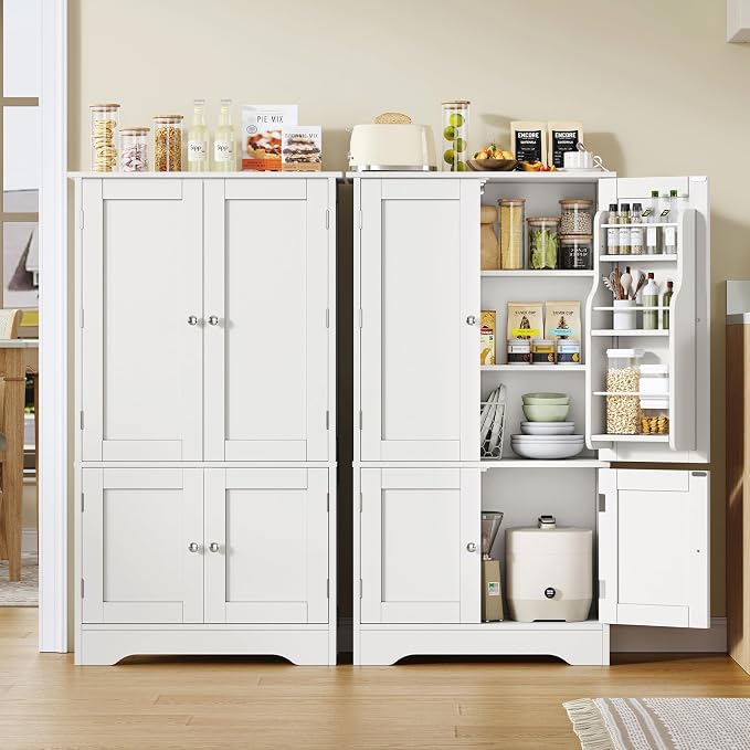 TEENFON 43'H Pantry Cabinet with 4 Doors, Kitchen Cabinet with 6 Door Shelves, Storage Cabinet-Kitchen Pantry for Living Room, Dining Room, Bathroom, White - Image 7