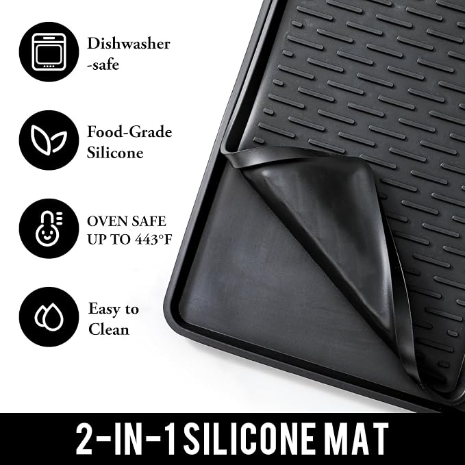 Caketime 2 In 1 Extra Large 16"x28" Silicone Coffee Bar Mat Accessories Heat Resistant for espresso Machine with Detachable Dish Drying Rug Rack Stone Kitchen Office Home Cafetera Essentials Black - Image 2