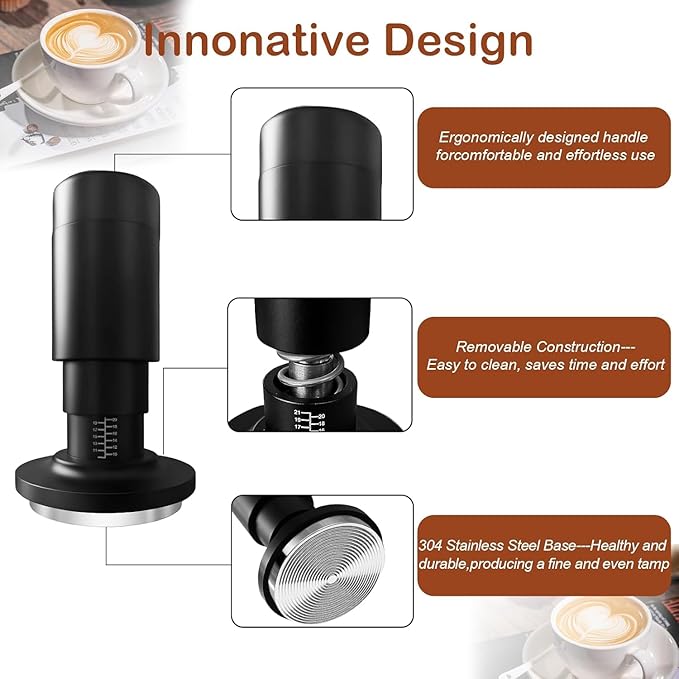 51mm Espresso Coffee Tamper, 2 in 1 Espresso Tamper with WDT Tool, Calibrated Spring Loaded Coffee Tamper, Flat Stainless Steel Base Espresso Tools - Tamper for Espresso Machine, Espresso Accessories