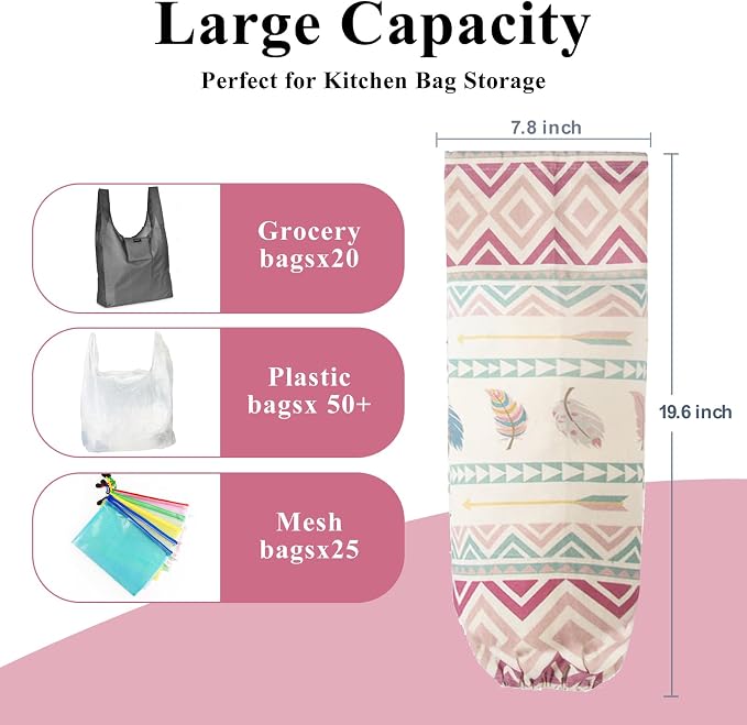 Plastic Bag Holder, Wall Mount Plastic Bag Organizer Dispenser, Heavy Duty Grocery Bag Storage Holder for Home Kitchen Camper (Pink Style) - Image 3