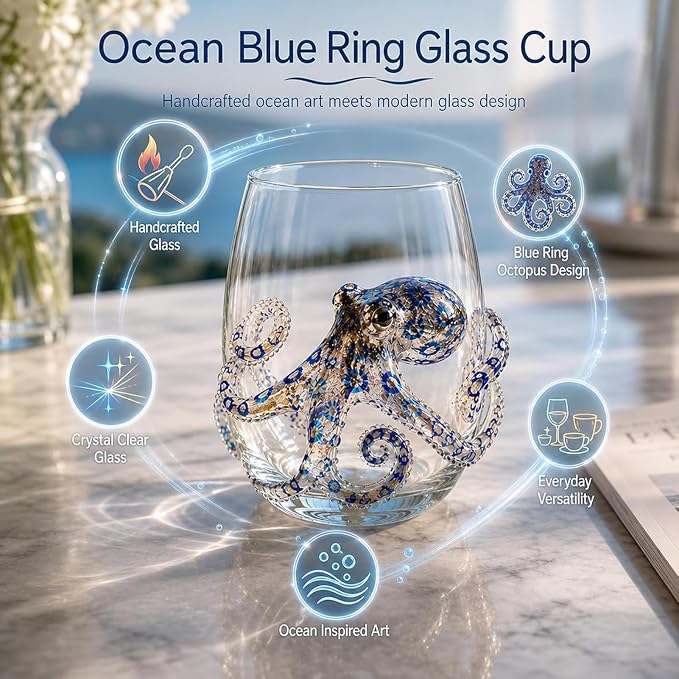 2 pcs Novelty Octopus Tumbler Glass, Artisanal Marine Animal Embossed Cup, Unique Ocean Themed Bar Glassware Gift - Image 5