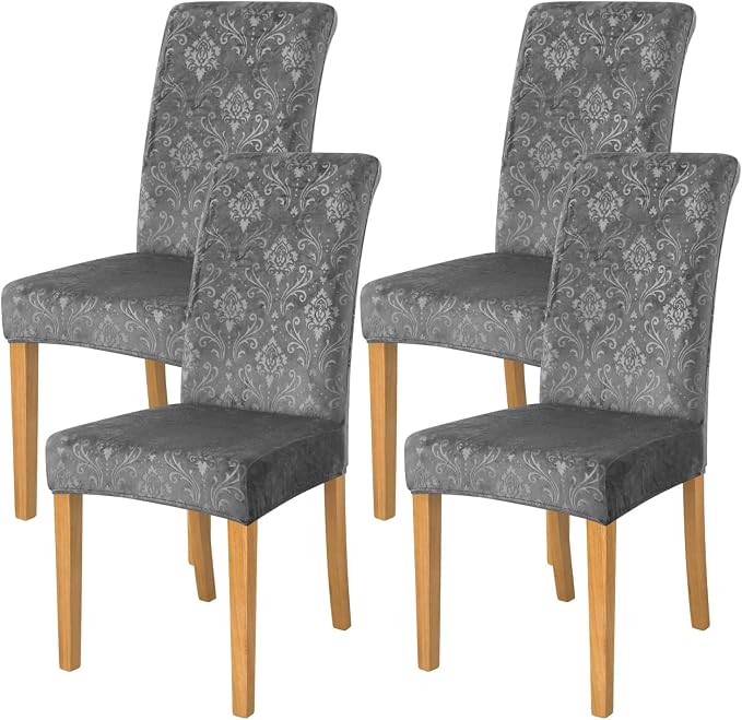 FORCHEER Chair Covers for Dining Chairs Set of 4,Velvet Dark Grey Stretch Dining Room Chair Cover Kitchen Parsons Chair Slipcovers (Pack of 4, Velvet Dark Grey) by FORCHEER