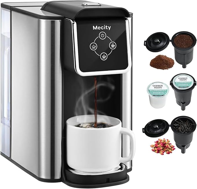Mecity Coffee Maker 3 in 1 Single Serve Coffee Machine, Compatible with K cup Capsules, Instant Coffee Pot, Tea maker, 6,8,10 Oz Cup, Removable 50 Oz Water Reservoir, 120V 1150W by Mecity