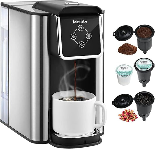 Mecity Coffee Maker 3 in 1 Single Serve Coffee Machine, Compatible with K cup Capsules, Instant Coffee Pot, Tea maker, 6,8,10 Oz Cup, Removable 50 Oz Water Reservoir, 120V 1150W by Mecity