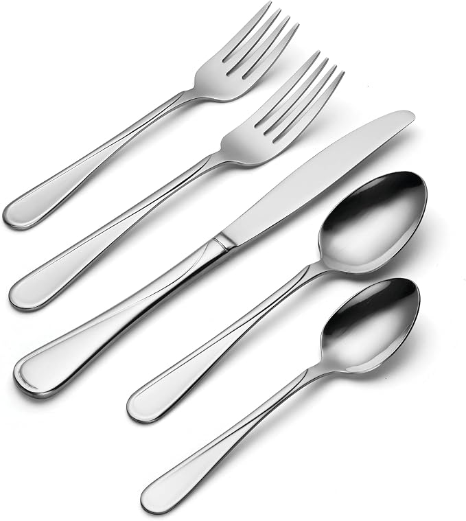 Oneida Flight 65-Piece 18/0 Silverware Set for 12, Flatware | mirror finish, dishwasher safe | includes serving spoons and utensil set | cutlery set, wedding silverware - Image 4