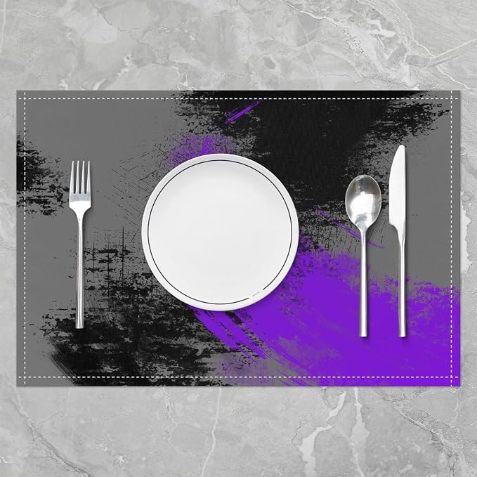 Feelyou Purple Grey Black Placemats Set of 4 18"x12" Kids Abstract Placemat for Kitchen Dining Table Decor Indoor Outdoor for Boys Geometric Table Place Mats, Modern Art Luxury - Image 2