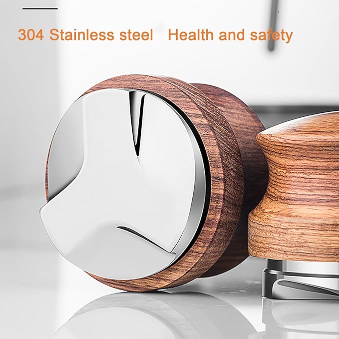 53mm Premium Barista Coffee Tamper, Durable 304 Stainless Steel Base, Adjustable Depth 53mm Coffee Distributor, Durable Pear Wood Handle