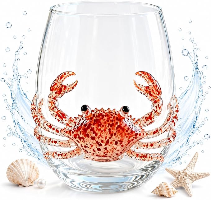 Artisanal Blue Ringed Octopus Glassware, 12oz Artisan Stemless Wine Glass (E1PC) by Unknown