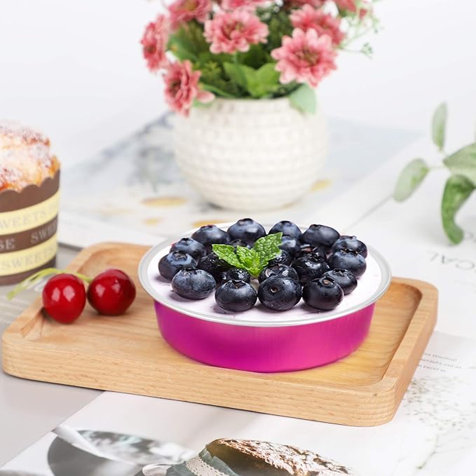 Beasea Mini Pie Tins with Lids, 4 Inch 50 Pack Mini Disposable Tart Pans, 8 Oz Rose Red Aluminum Pie Pan Tin Tart Pans Round Oven Baking Cake Pan for Pie Tart Quiche - Image 4