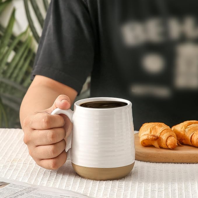 Large Ceramic Coffee Mugs Set - 15 OZ Porcelain Coffee Latte Cups Set of 4 with Handle Perfect for Cappuccino, Tea, Mocha, Hot or Cold Drinks, Unique Glaze Design for Home, Cafe and Coffee Bar, White - Image 4